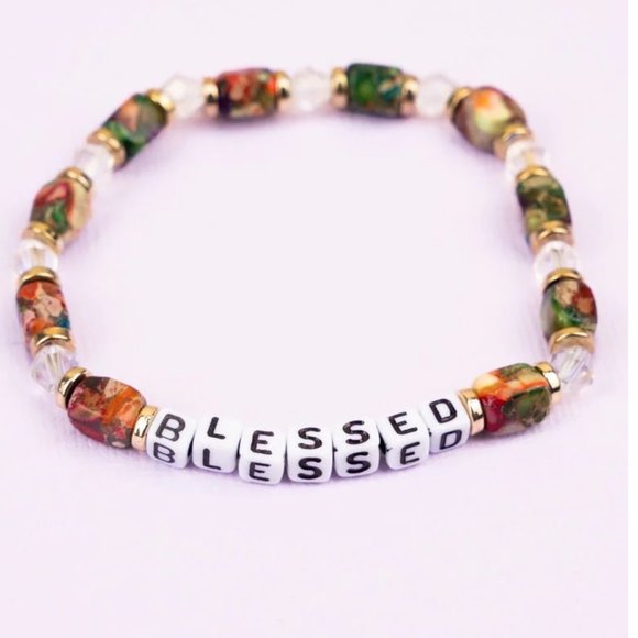 One Blessed Nana Jewelry - ❤️* NWT BOUTIQUE    MULTI-COLOR AND GOLDTONE 'BLESSED' BEADED STRETCH  BRACELET